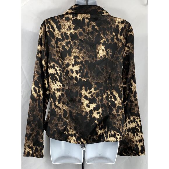 Vintage Satin top S leopard cheetah flare long sleeve whimsigoth Glam grunge 90s - Picture 3 of 5